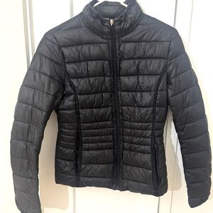 Black Quilted Puffer Jacket with Stand-up Collar